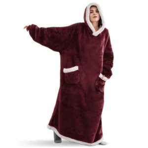 Maroon Oversized Hoodie Blanket Wearable Blanket with Pockets
