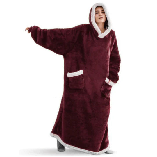 Maroon Oversized Hoodie Blanket Wearable Blanket with Pockets
