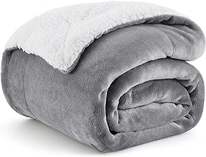 Grey Fleece Blanket with Pillow Case