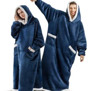 Navy Oversized Hoodie Blanket Wearable Blanket with Pockets