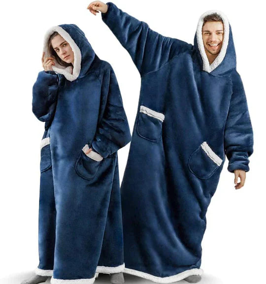 Navy Oversized Hoodie Blanket Wearable Blanket with Pockets